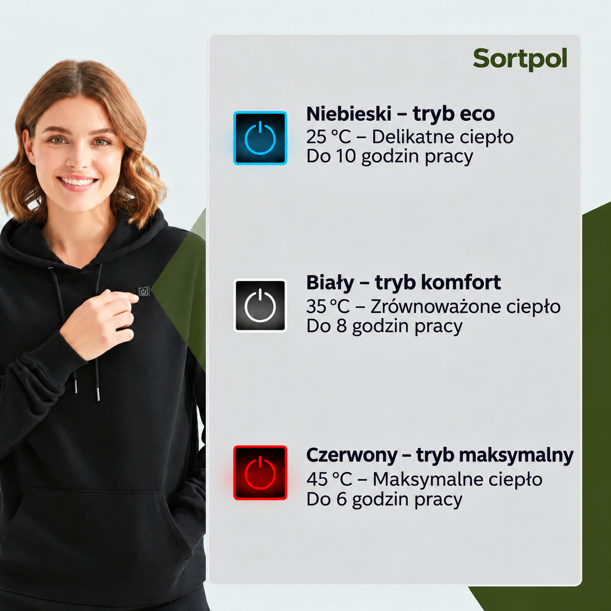 Bluza podgrzewana damska Sortpol X – 3 tryby grzewcze, do 8 h