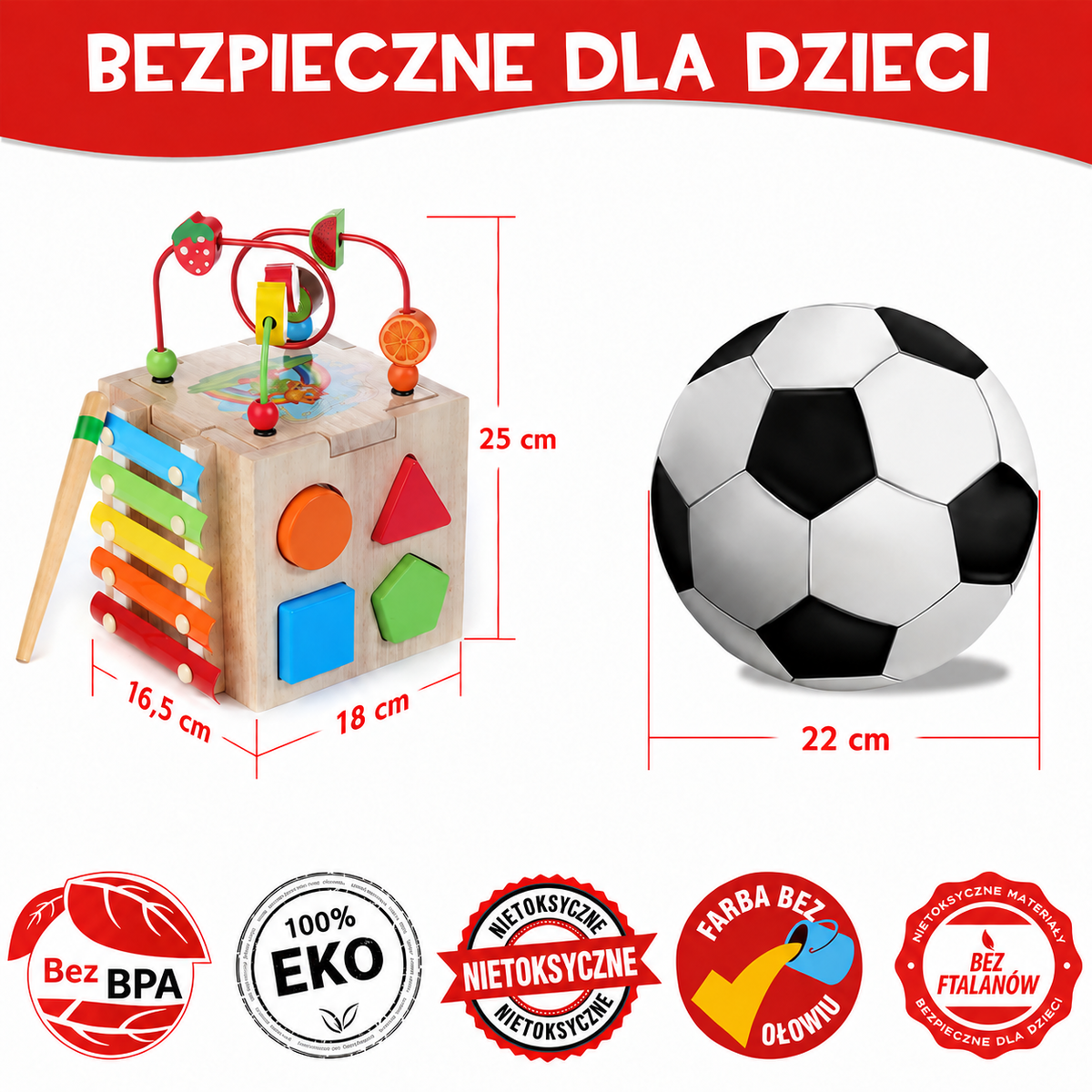 MINDBLOX – Drewniana Kostka Edukacyjna Montessori 8 w 1 dla Małych Dzieci z Grami Edukacyjnymi