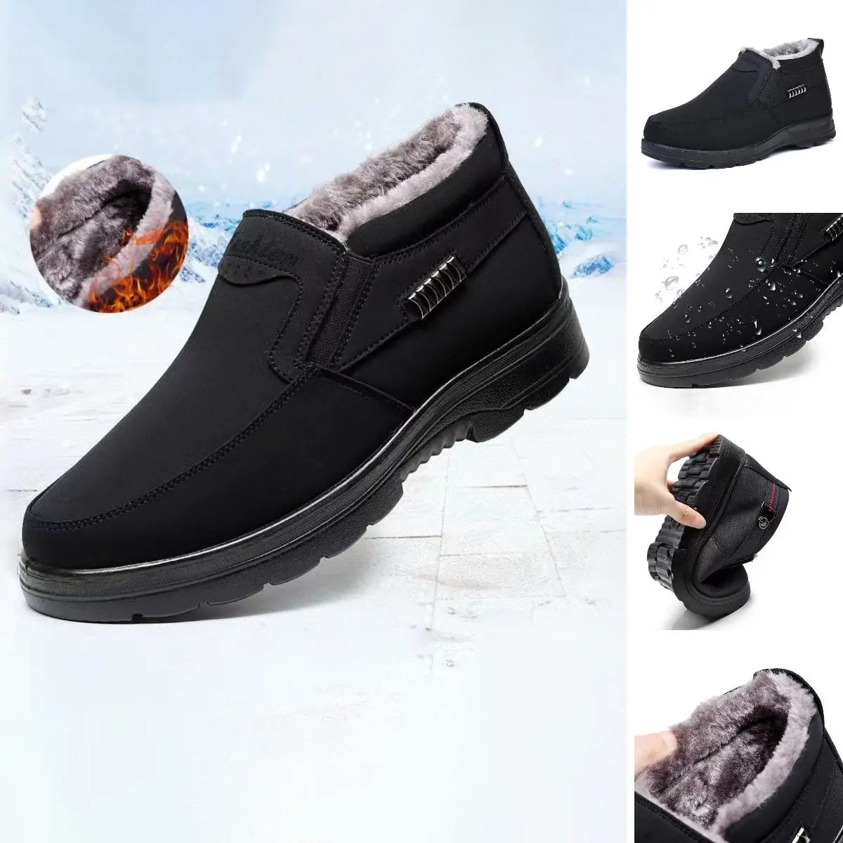 Buty zimowe męskie wsuwane z futerkiem - czarne lub brązowe