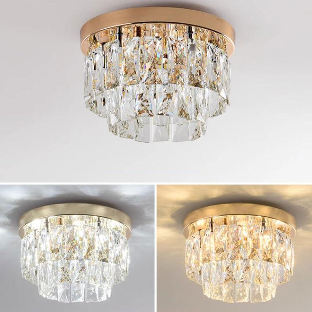 Elegancka luksusowa lśniący kryształowa lampka sufitowa LED do salonów i sypialni
