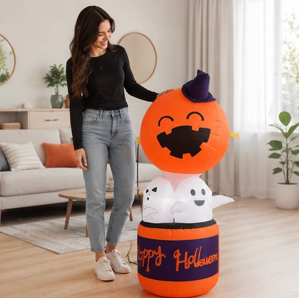 Halloween Dmuchana Dekoracja Dynia z Duchami i Podświetleniem LED do Ogrodu Imprez
