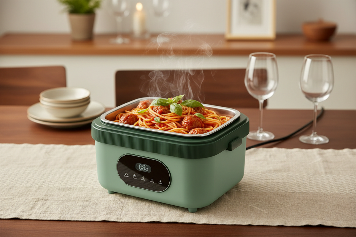 Podgrzewany Lunch Box Elektryczny z Wyświetlaczem LED i Akumulatorem Termosem