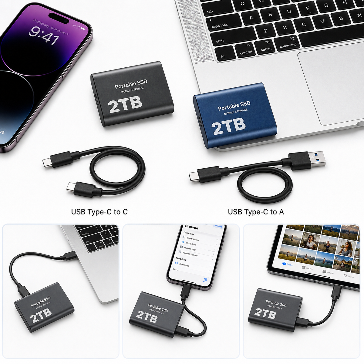 Przenośny Dysk SSD 2TB USB-C – Zewnętrzna Pamięć do Laptopa, PC i Telefonu