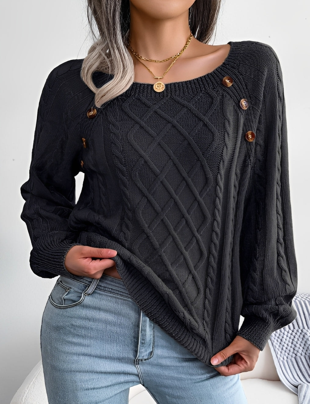 Sweter Damski z Guzikami - Stylowy Komfort na Co Dzień