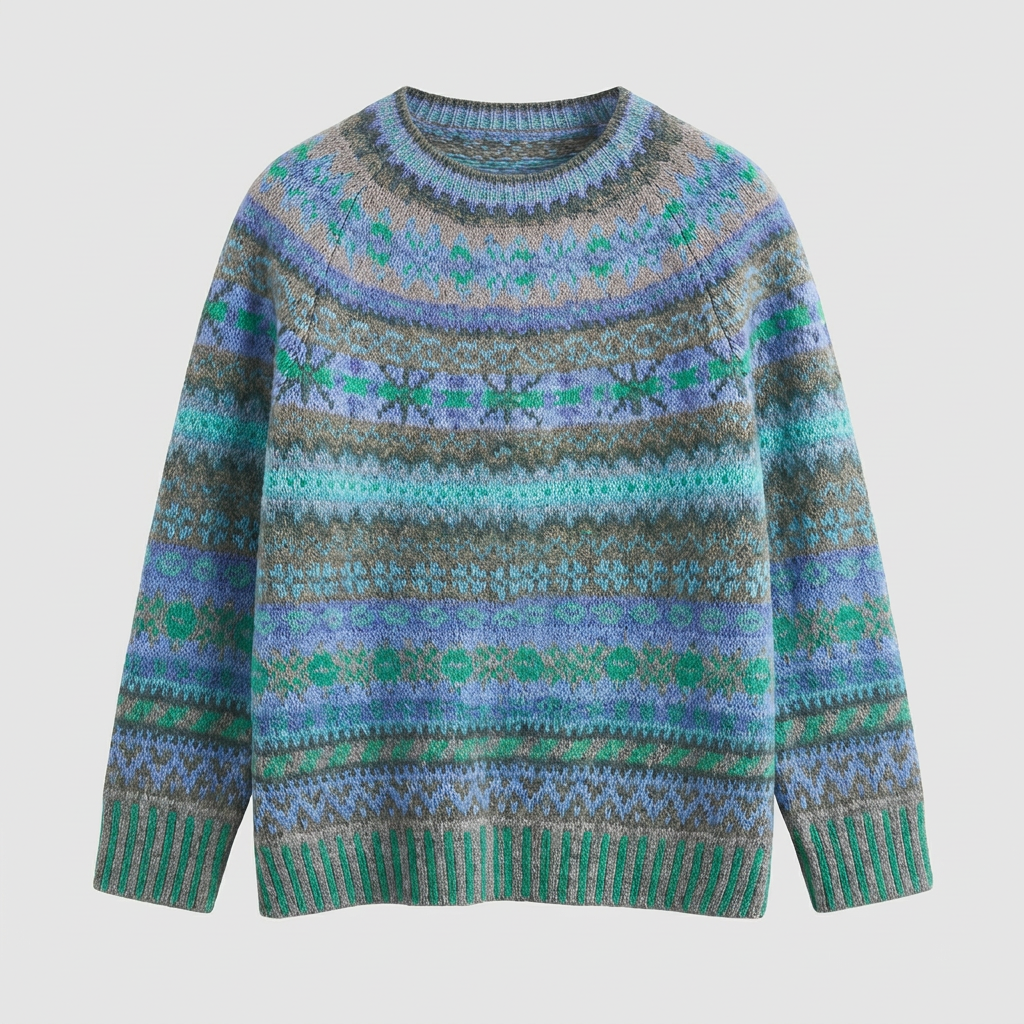 Sweter damski z okrągłym dekoltem, niebieski