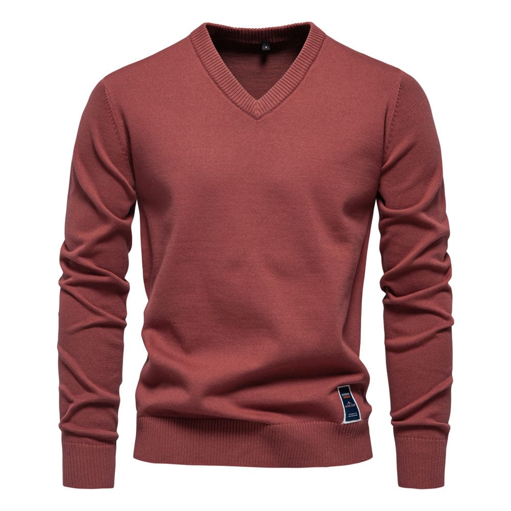 Sweter męski w serek - długi rękaw, klasyczny krój