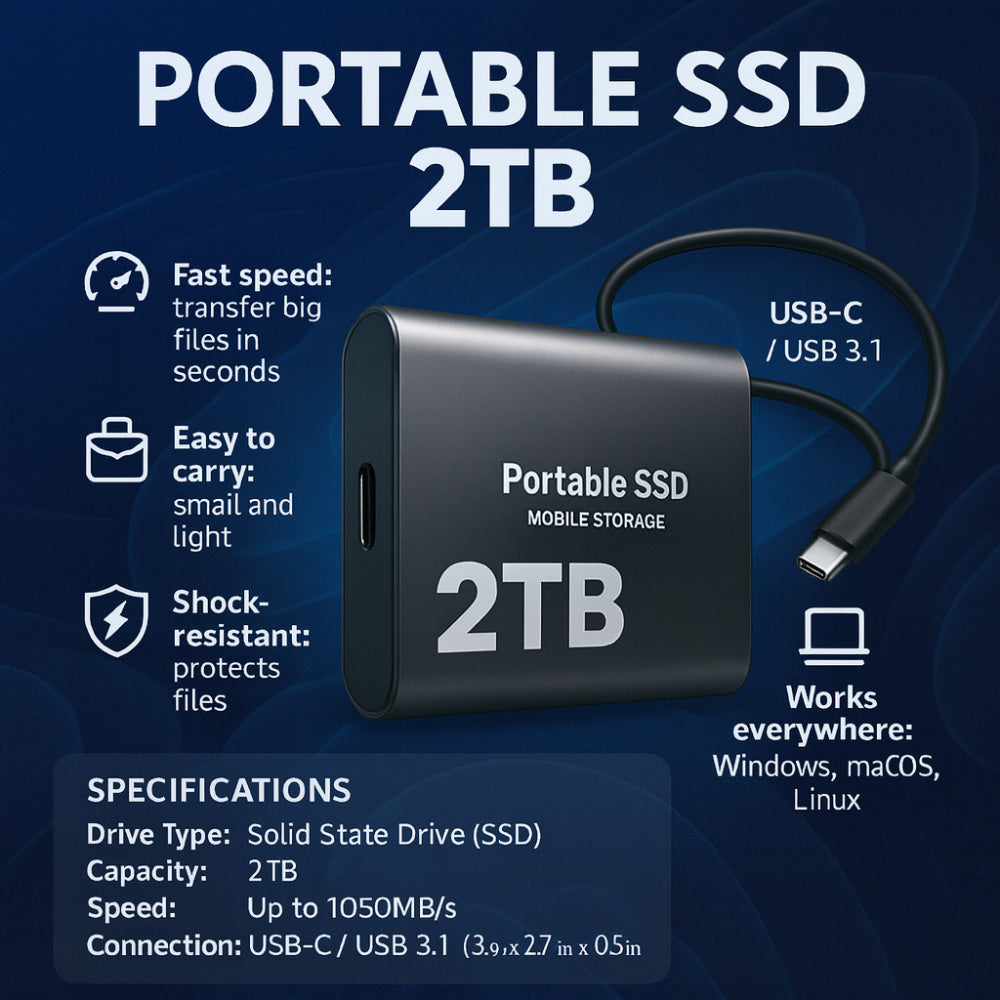Szybki Zewnętrzny Dysk SSD 2TB – Błyskawiczna Pamięć, Zawsze pod Ręką!