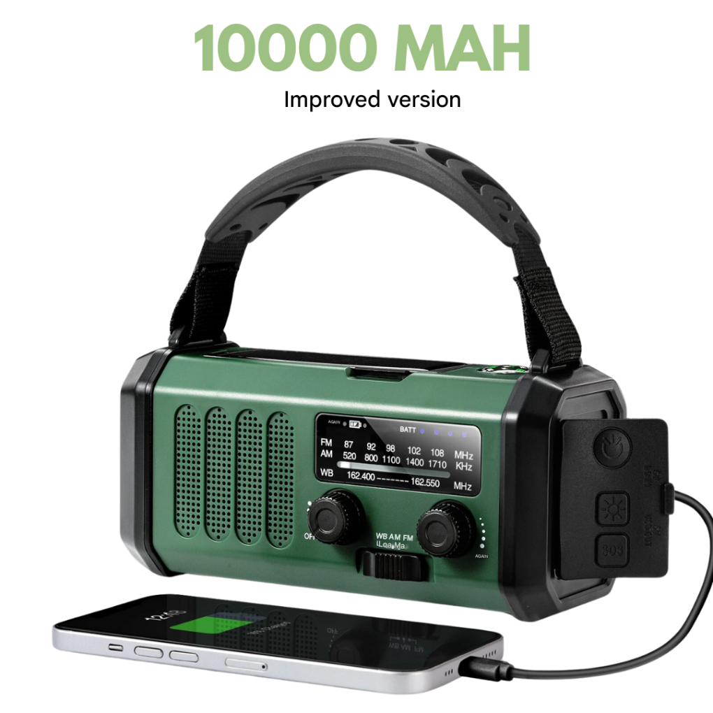 Radio awaryjne z korbką i panelem solarnym