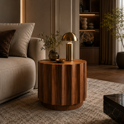Okrągły Stolik Boczny z Rzeźbioną Podstawą w Stylu Modern Organic
