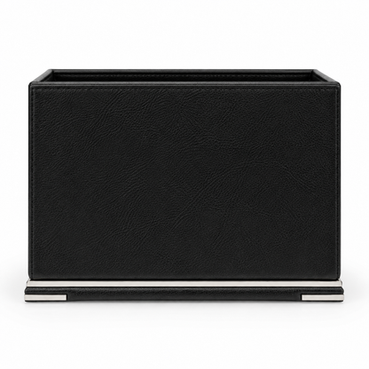 Elegancki czarny organizer na biurko w stylowym designie.