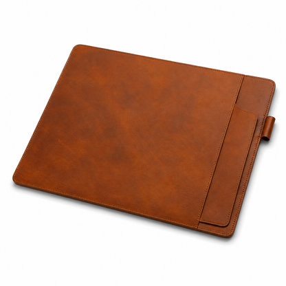 Etui na laptopa z kieszenią, brązowa skóra.