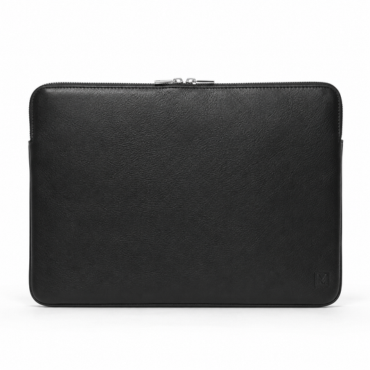 Czarne skórzane etui na laptopa Sortpol z przodu
