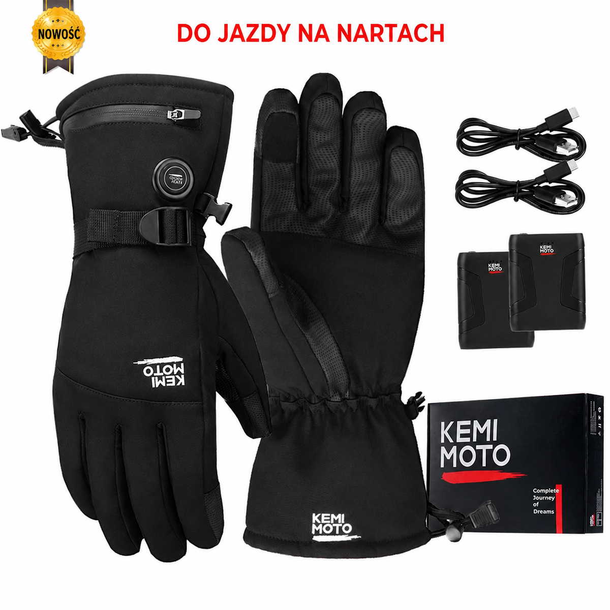 Rękawice motocyklowe z ogrzewaniem zimowe wodoodporne bateria 2500mAh 3 temperatury dotykowe — N-8029BK For Skiing