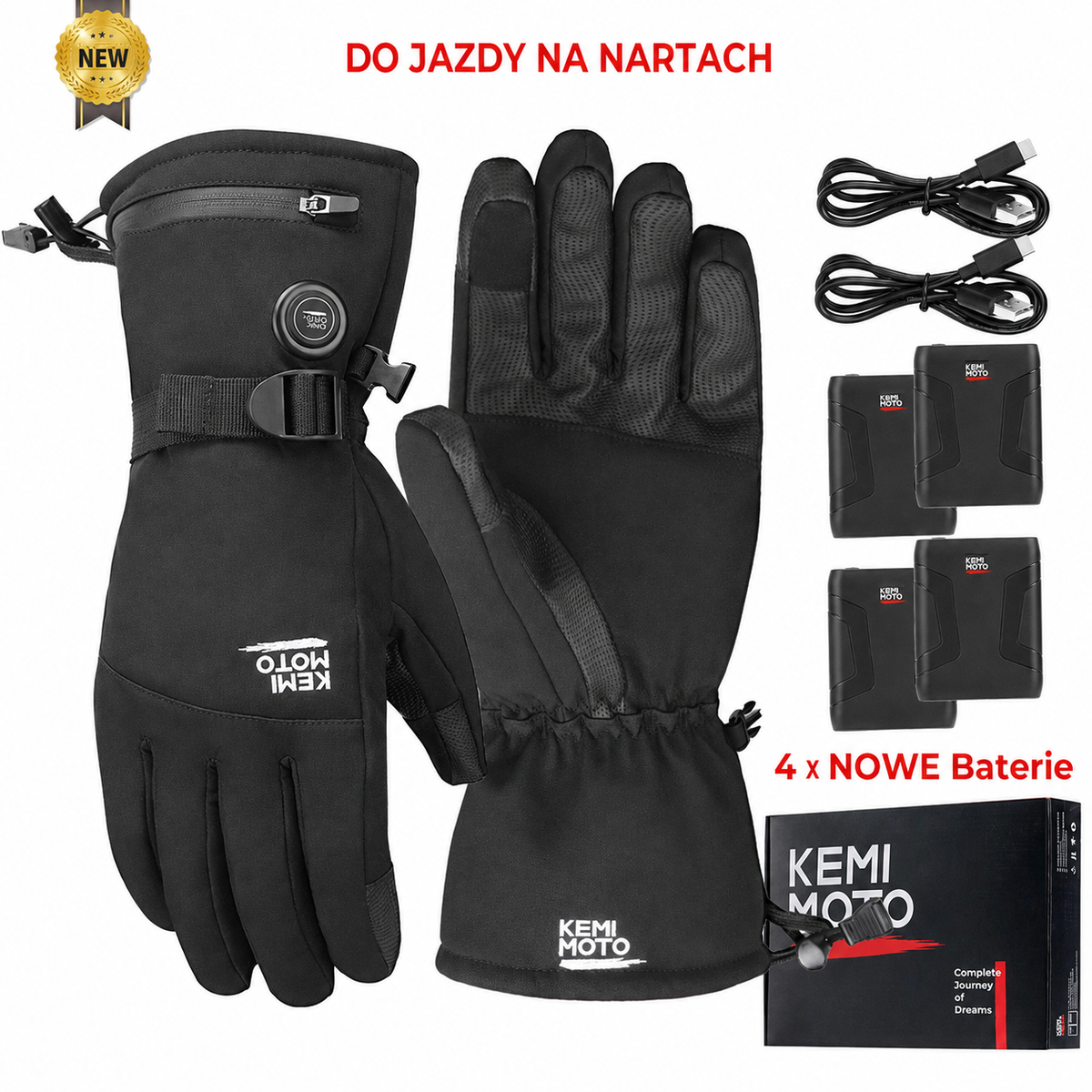 Rękawice motocyklowe z ogrzewaniem zimowe wodoodporne bateria 2500mAh 3 temperatury dotykowe — N-8029BK Plus