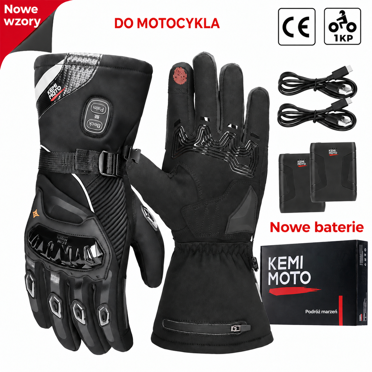 Rękawice motocyklowe podgrzewane – zimowe, wodoodporne, bateria 2500 mAh, 3 poziomy ciepła, obsługa ekranów dotykowych
