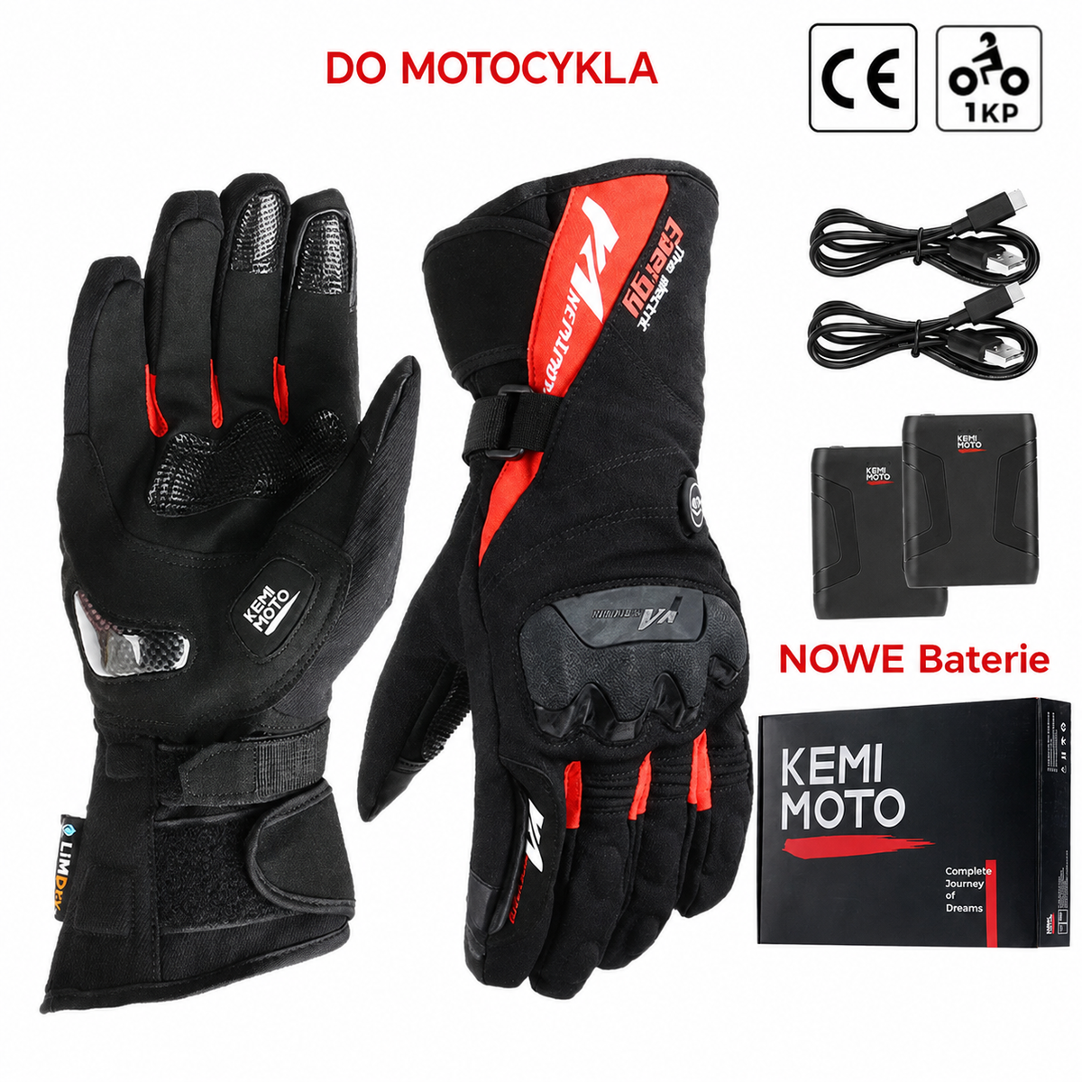 Rękawice motocyklowe z ogrzewaniem zimowe wodoodporne bateria 2500mAh 3 temperatury dotykowe — 8012RD