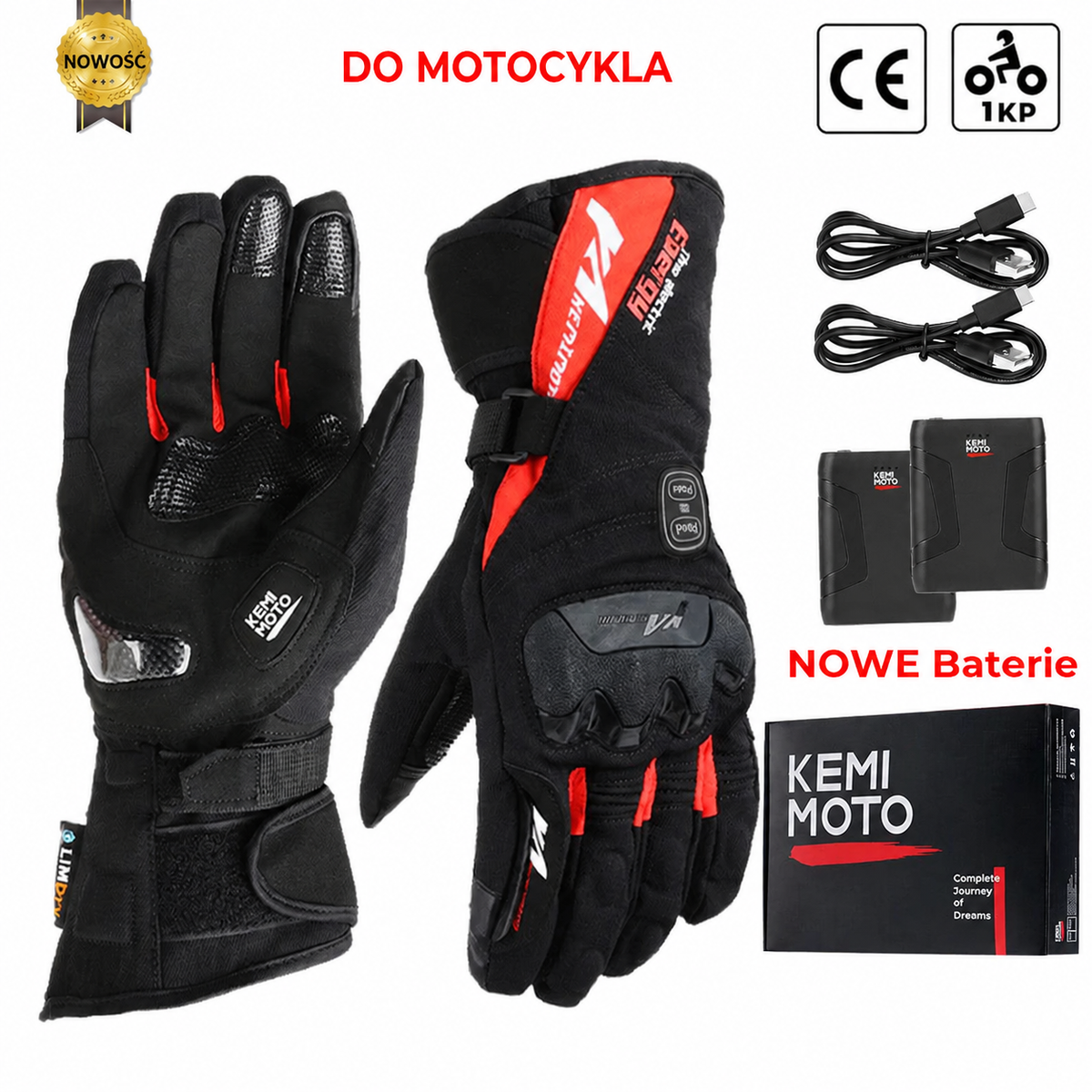 Rękawice motocyklowe z ogrzewaniem zimowe wodoodporne bateria 2500mAh 3 temperatury dotykowe — 8034RD PRO