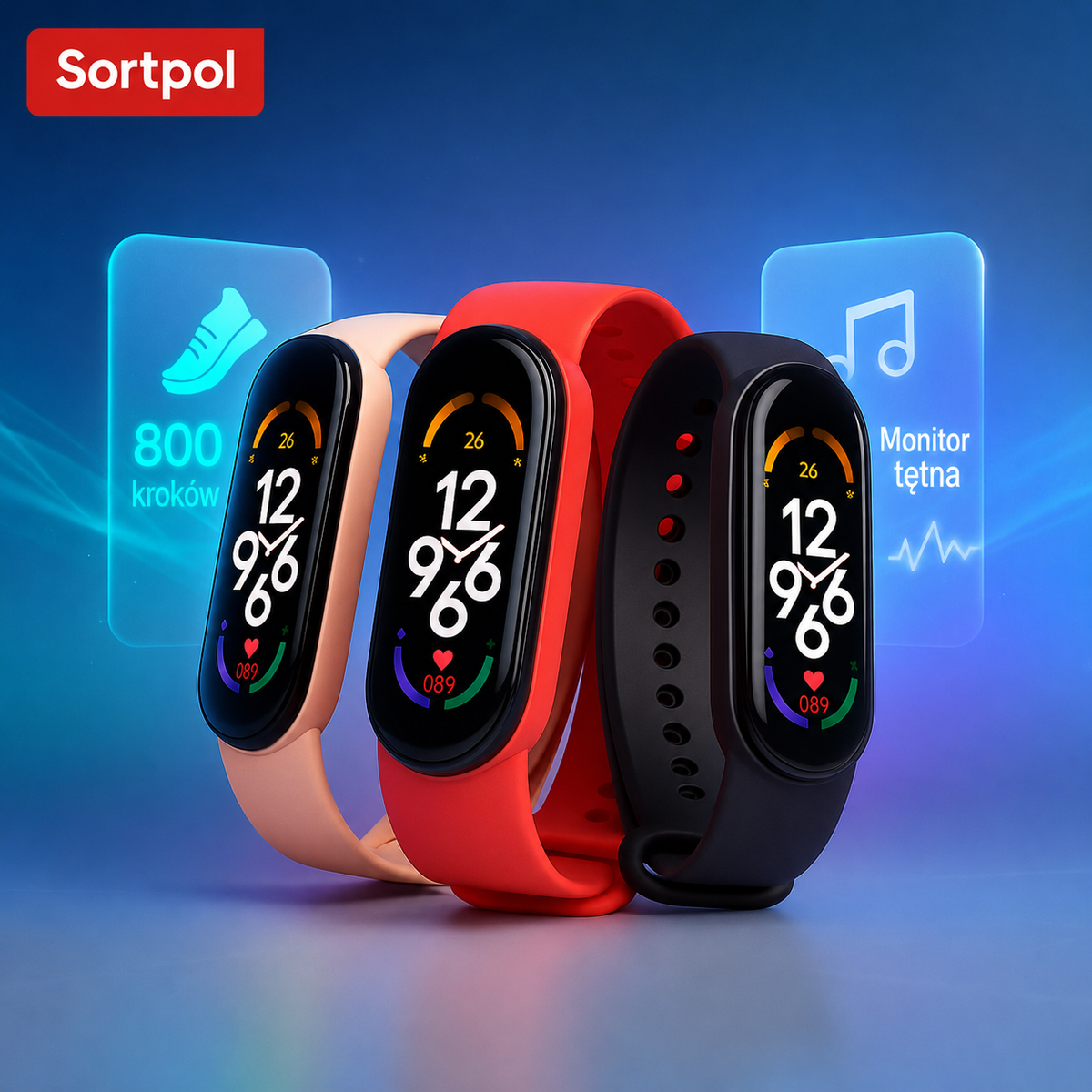 Dziecięcy zegarek fitness GPS z pomiarem tętna w różnych kolorach na białym tle