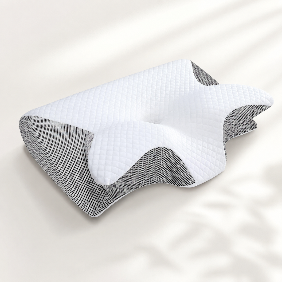 Poduszka ortopedyczna cervical z pianki memory foam z ergonomicznym konturem na neutralnym tle