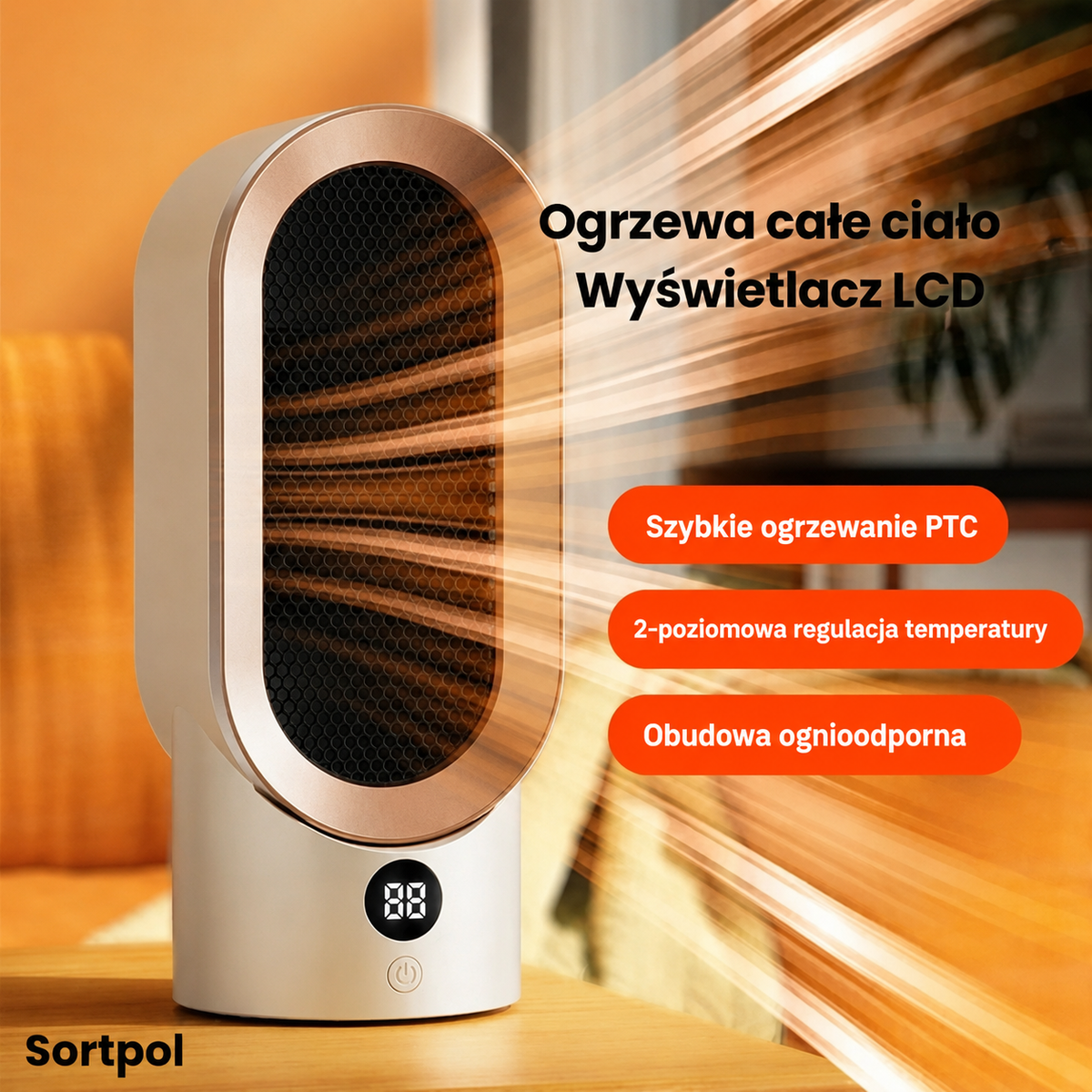 HogarCalido Pro przenośny grzejnik elektryczny z cyfrowym wyświetlaczem i eleganckim białym designem