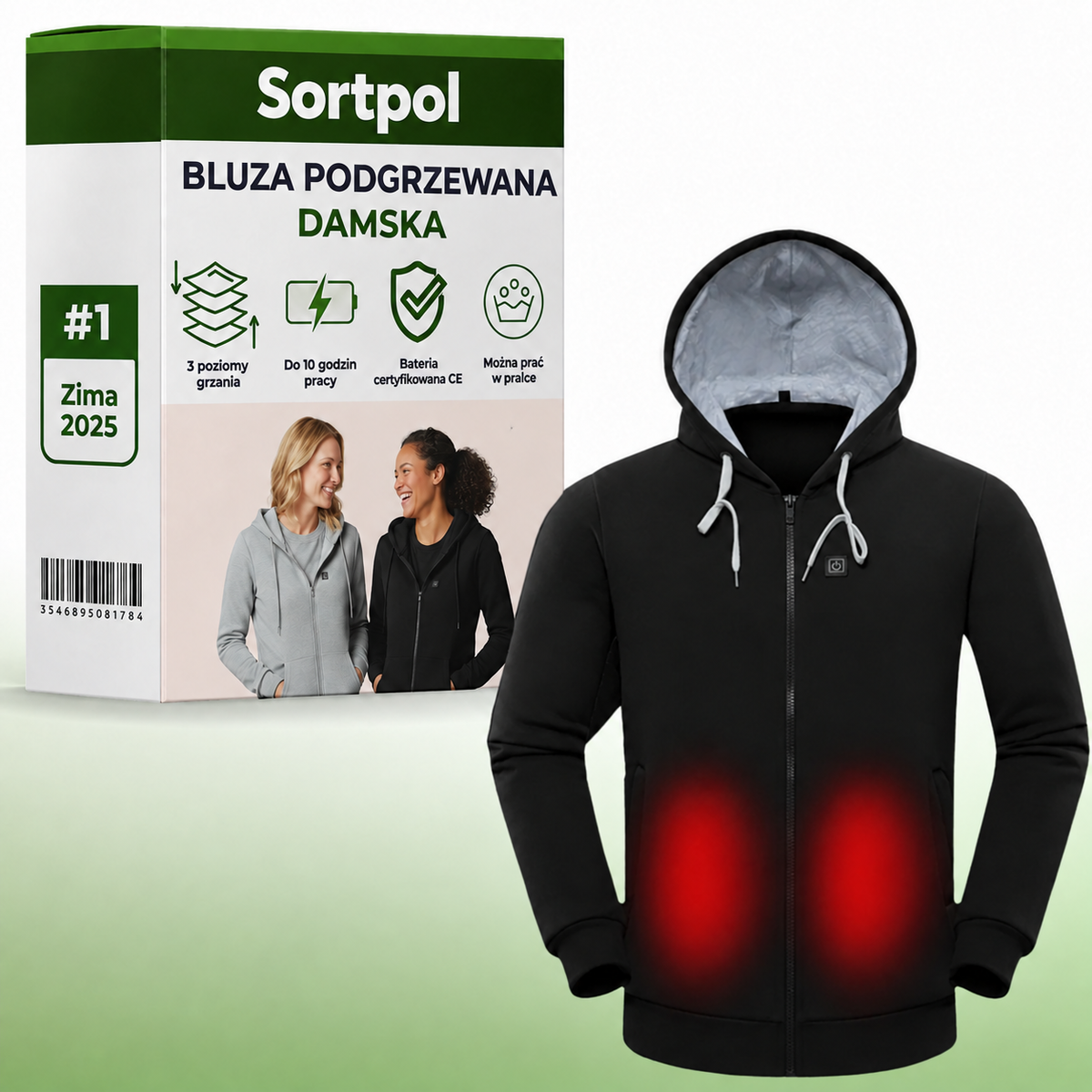 Bluza podgrzewana damska Sortpol X – włókno węglowe, 45–65°C