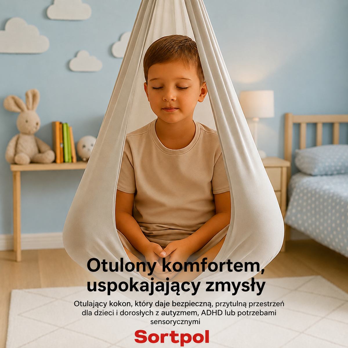 Huśtawka sensoryczna terapeutyczna – hamak do wnętrz i na zewnątrz