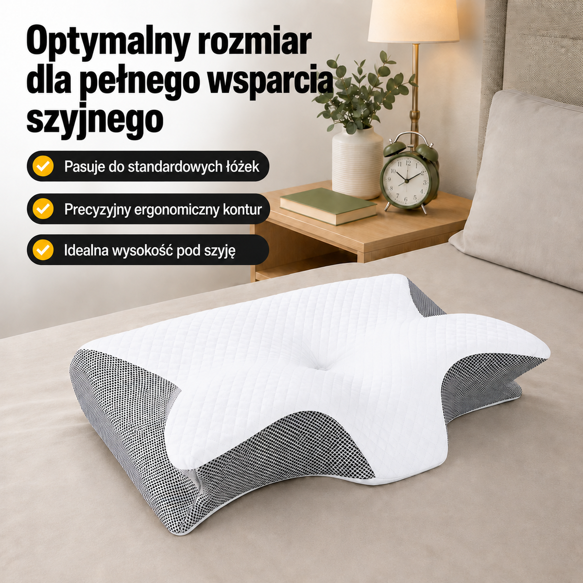 Poduszka ortopedyczna pod szyję z pianki memory foam – ergonomiczny profil łagodzący ból karku