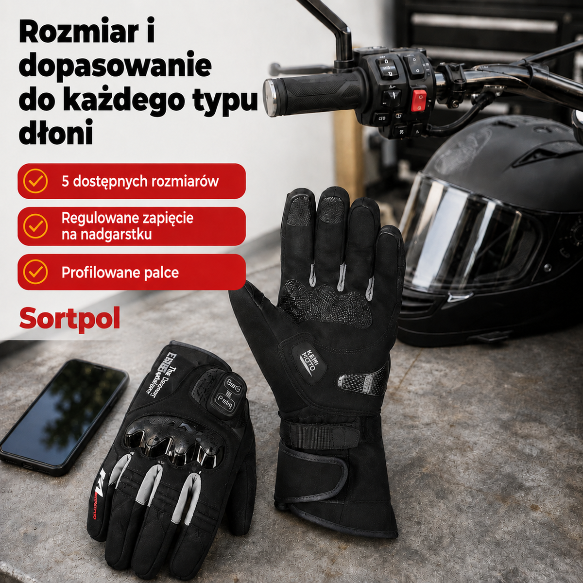 Rękawice motocyklowe podgrzewane – zimowe, wodoodporne, bateria 2500 mAh, 3 poziomy ciepła, obsługa ekranów dotykowych