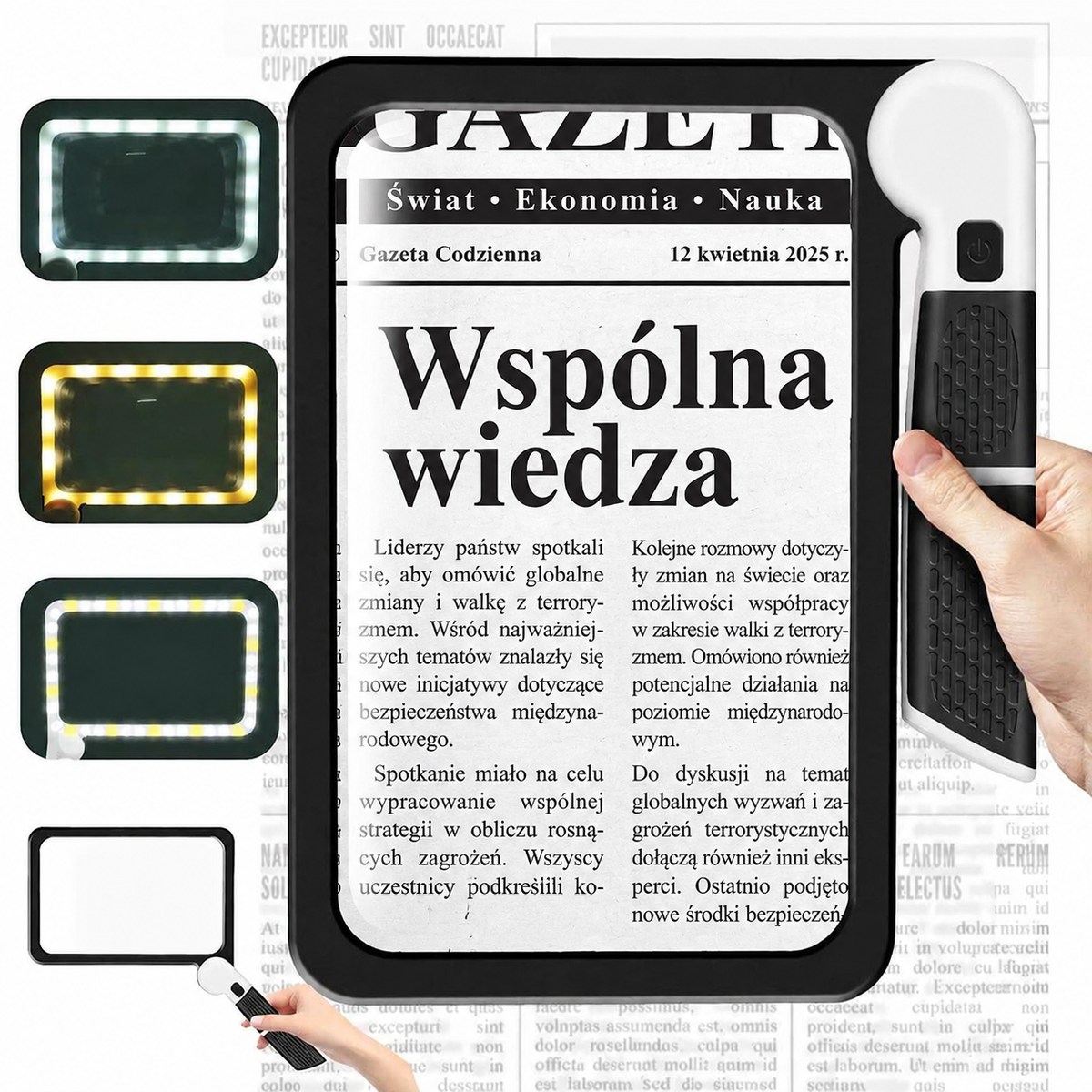 MagniView – lupa LED pełnoekranowa z powiększeniem 5× i mocnym światłem, do czytania i prac precyzyjnych