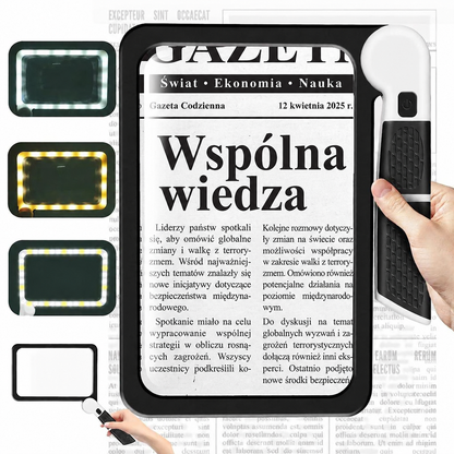 MagniView – lupa LED pełnoekranowa z powiększeniem 5× i mocnym światłem, do czytania i prac precyzyjnych