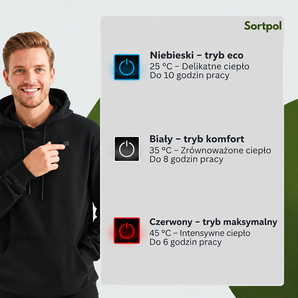 Bluza podgrzewana męska Sortpol X – 3 poziomy ciepła, do 8 h pracy