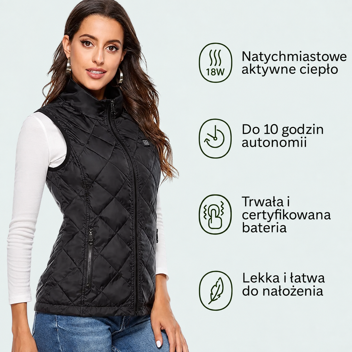 Kamizelka grzewcza Sortpol X – trzy poziomy regulacji temperatury z wizualizacją