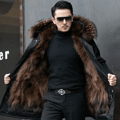 Męska parka Olivier z ciepłą podszewką – szczegół kołnierza ze sztucznego futra