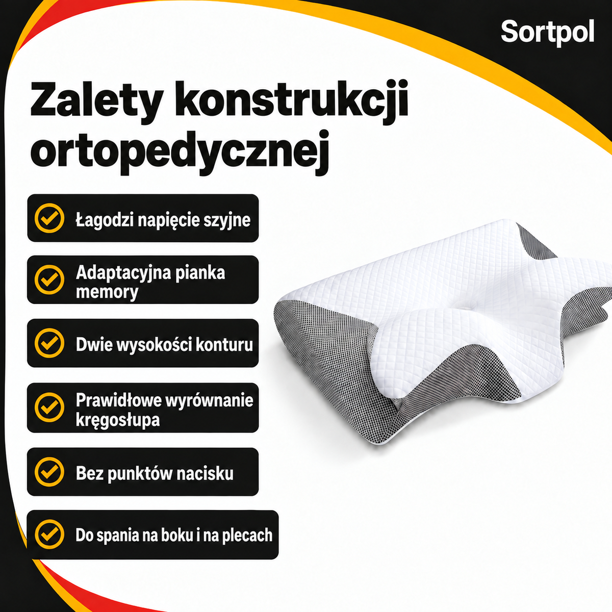 Poduszka ortopedyczna pod szyję z pianki memory foam – ergonomiczny profil łagodzący ból karku