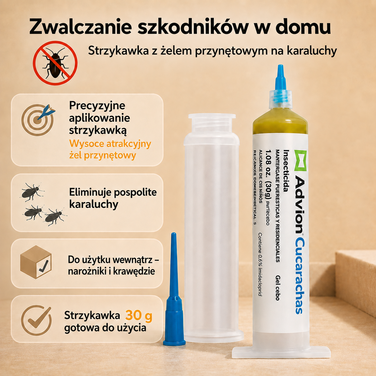 Strzykawka żelowa do zwalczania karaluchów w pomieszczeniach