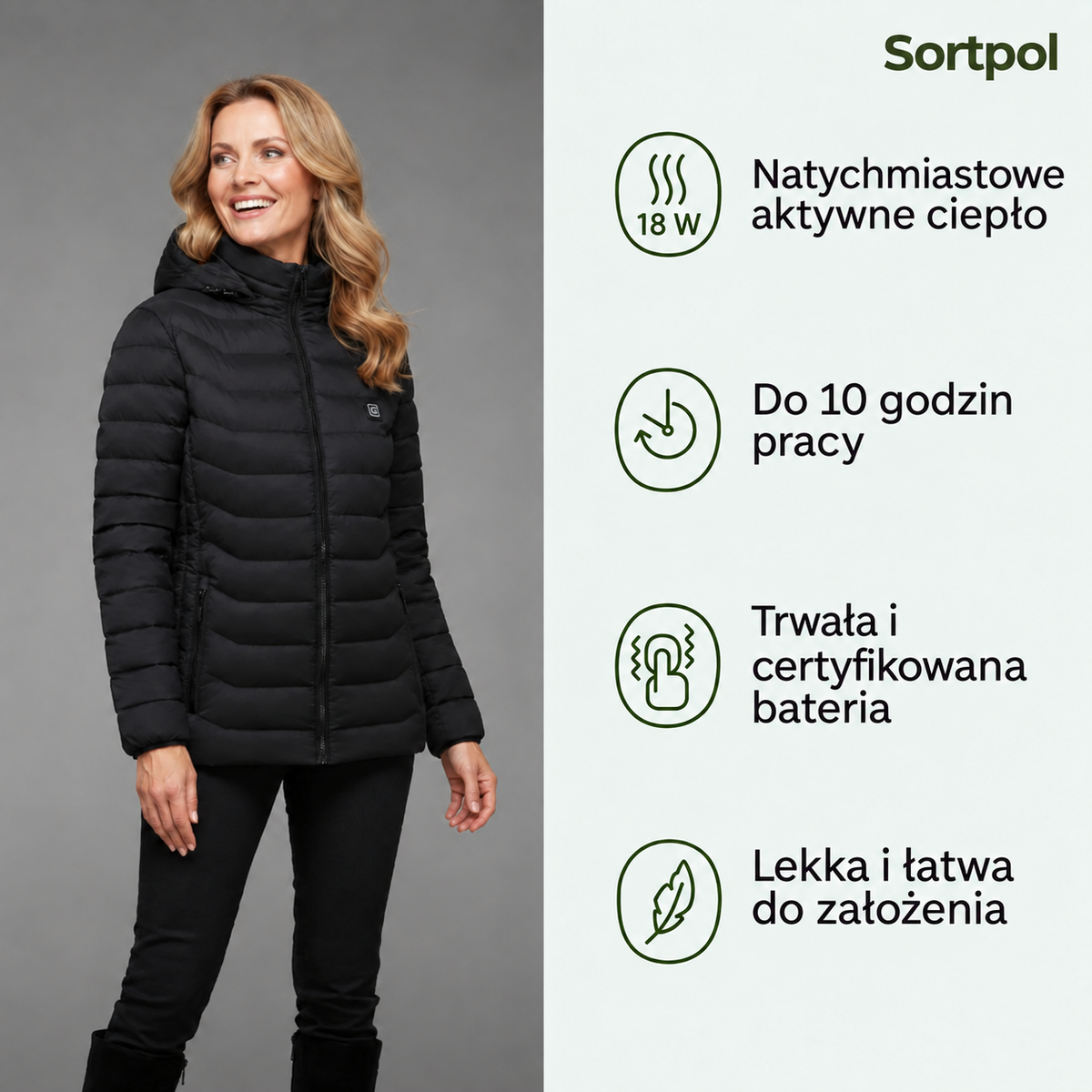 Kurtka podgrzewana damska Sortpol X – 3 poziomy ciepła, wodoodporna