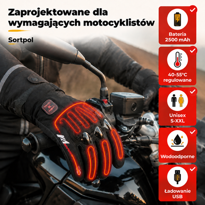 Rękawice motocyklowe podgrzewane – zimowe, wodoodporne, bateria 2500 mAh, 3 poziomy ciepła, obsługa ekranów dotykowych