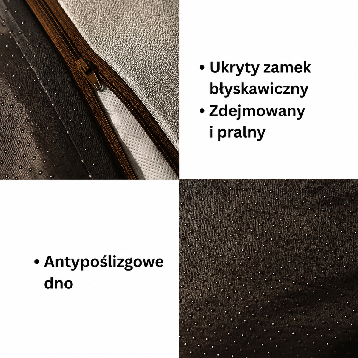 Trzy rozmiary legowisk dla psów: XL, 2XL i 3XL ułożone obok siebie