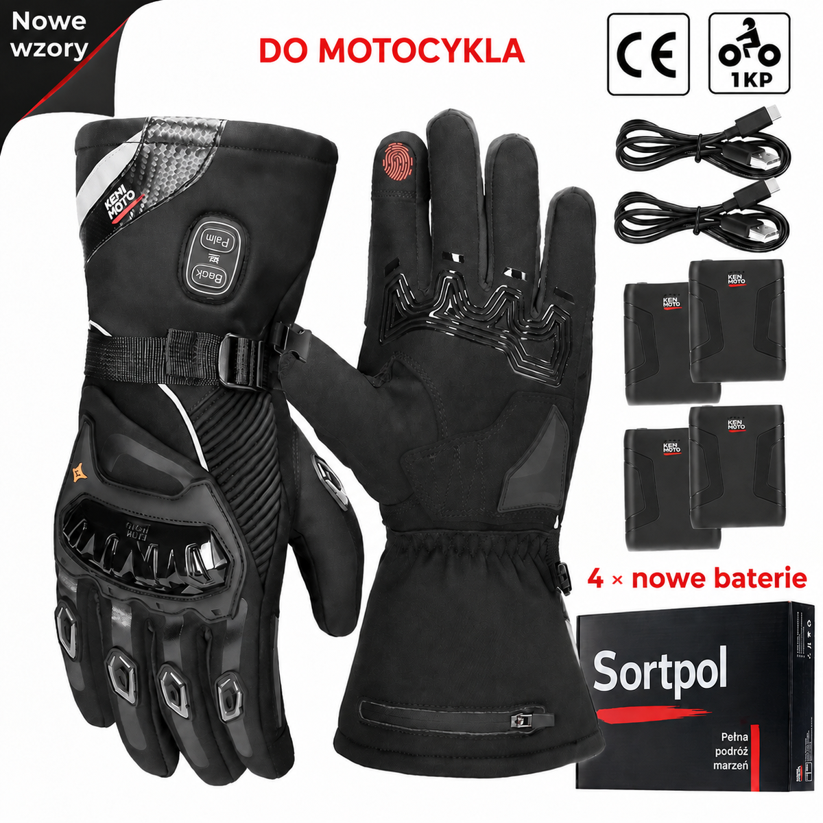 Rękawice motocyklowe podgrzewane – zimowe, wodoodporne, bateria 2500 mAh, 3 poziomy ciepła, obsługa ekranów dotykowych