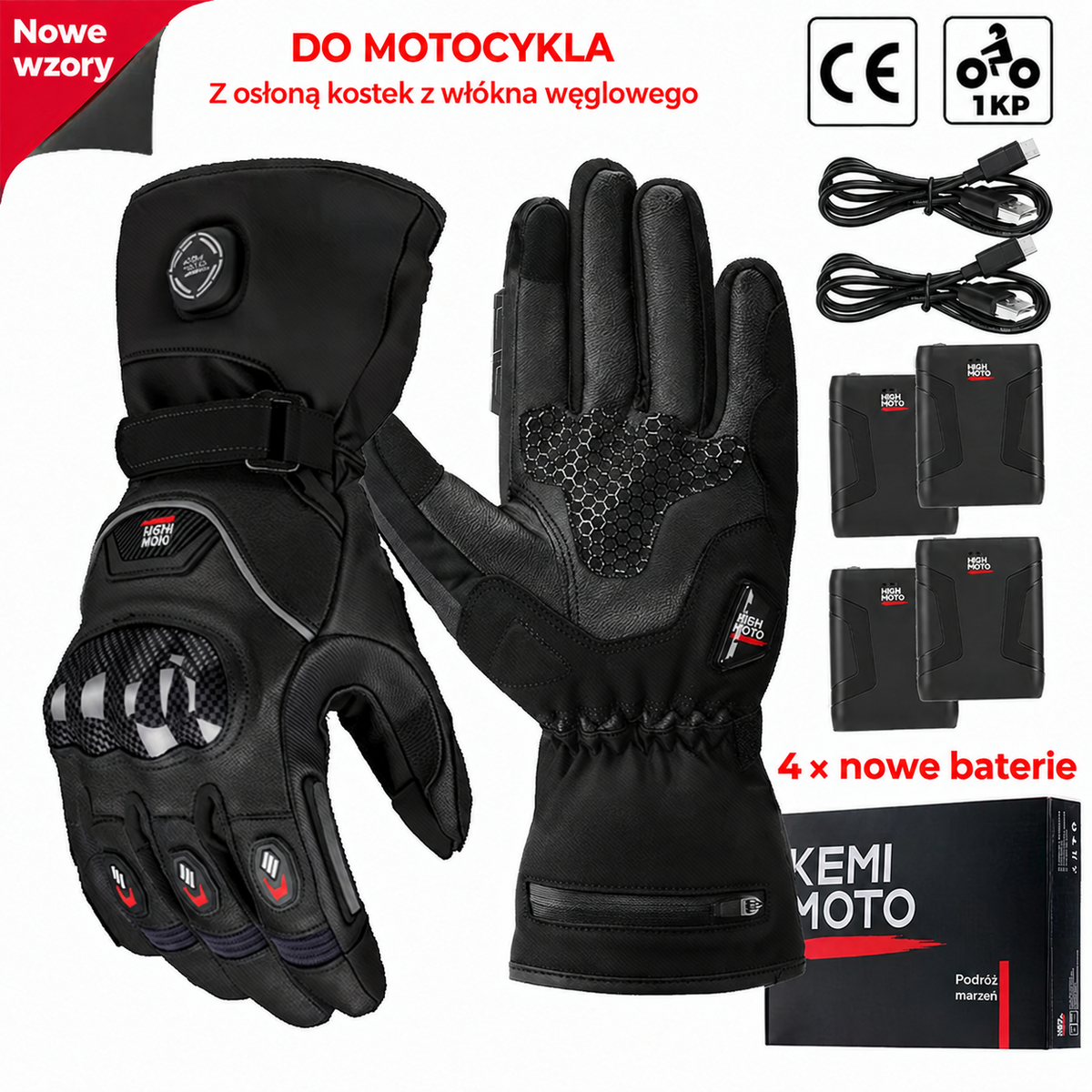 Rękawice motocyklowe podgrzewane – zimowe, wodoodporne, bateria 2500 mAh, 3 poziomy ciepła, obsługa ekranów dotykowych