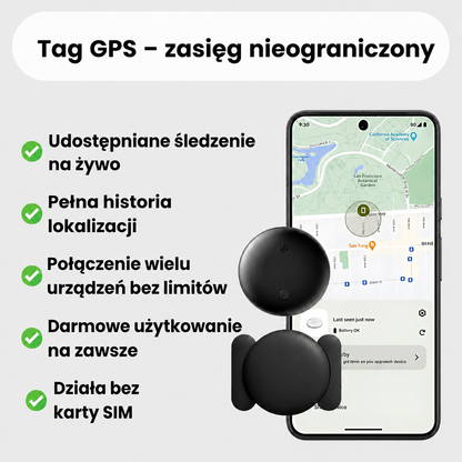 Dyskretny lokalizator GPS dla psa – śledzenie globalne z Apple i Android Find My, bez abonamentu