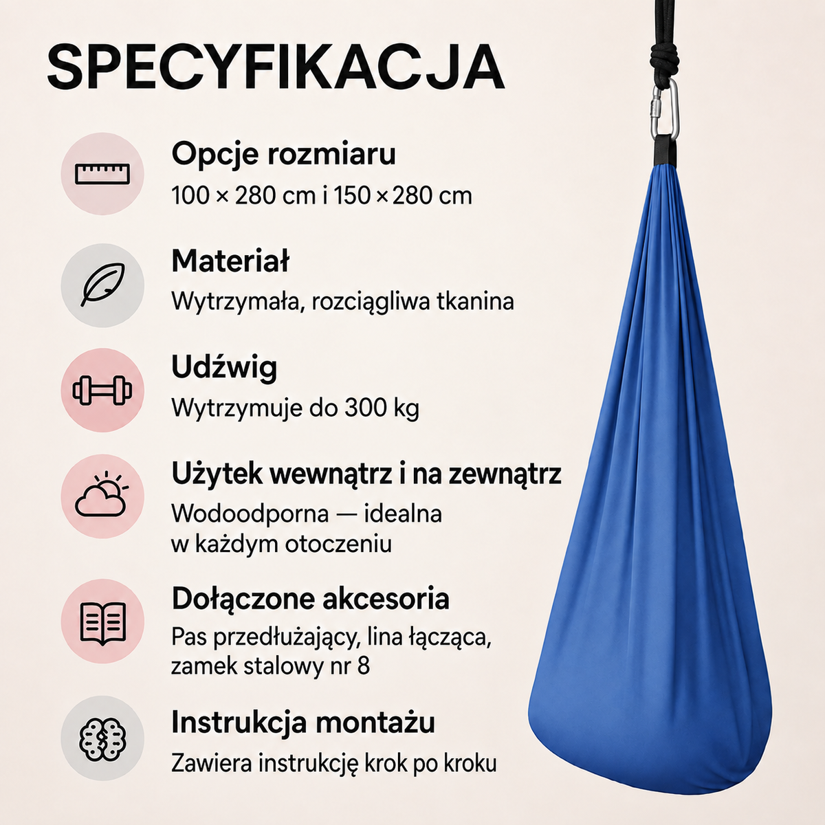 Huśtawka sensoryczna terapeutyczna – hamak do wnętrz i na zewnątrz