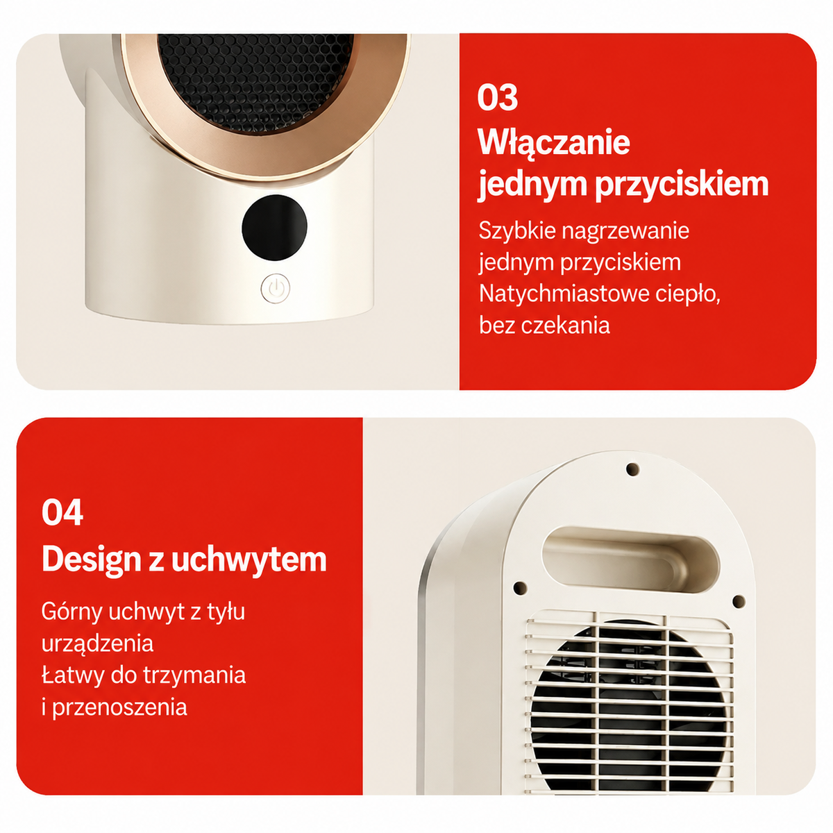 Szczegóły techniczne HogarCalido Pro: moc 400W, zakres temperatury 15-32°C, cicha praca