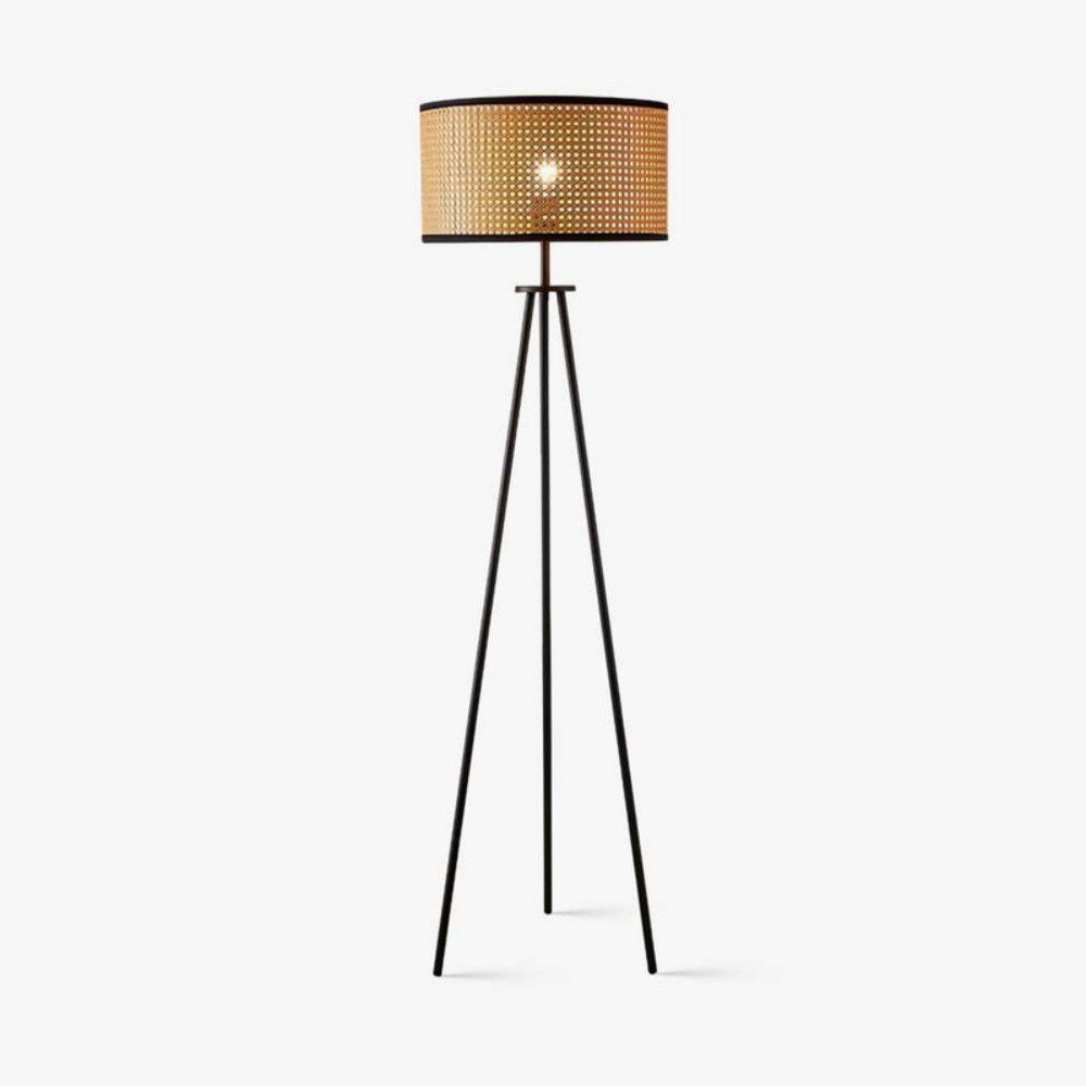 Artystyczna lampa podłogowa w stylu boho z zakrzywioną ramą