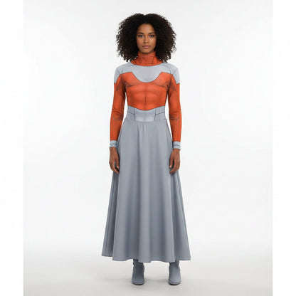 Damski Kostium na Halloween Cosplay Futurystyczny ze Spódnicą Maxi i Peleryną Stroj