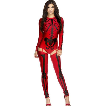 Damski Kostium na Halloween Szkieletora z Nadrukiem Anatomicznym i Przypinanymi Nogawkami