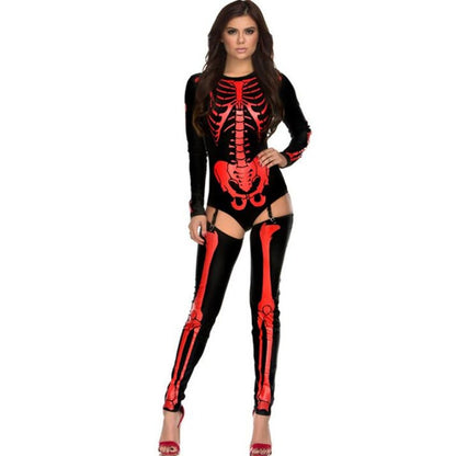 Damski Kostium na Halloween Szkieletora z Nadrukiem Anatomicznym i Przypinanymi Nogawkami