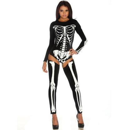 Damski Kostium na Halloween Szkieletora z Nadrukiem Anatomicznym i Przypinanymi Nogawkami