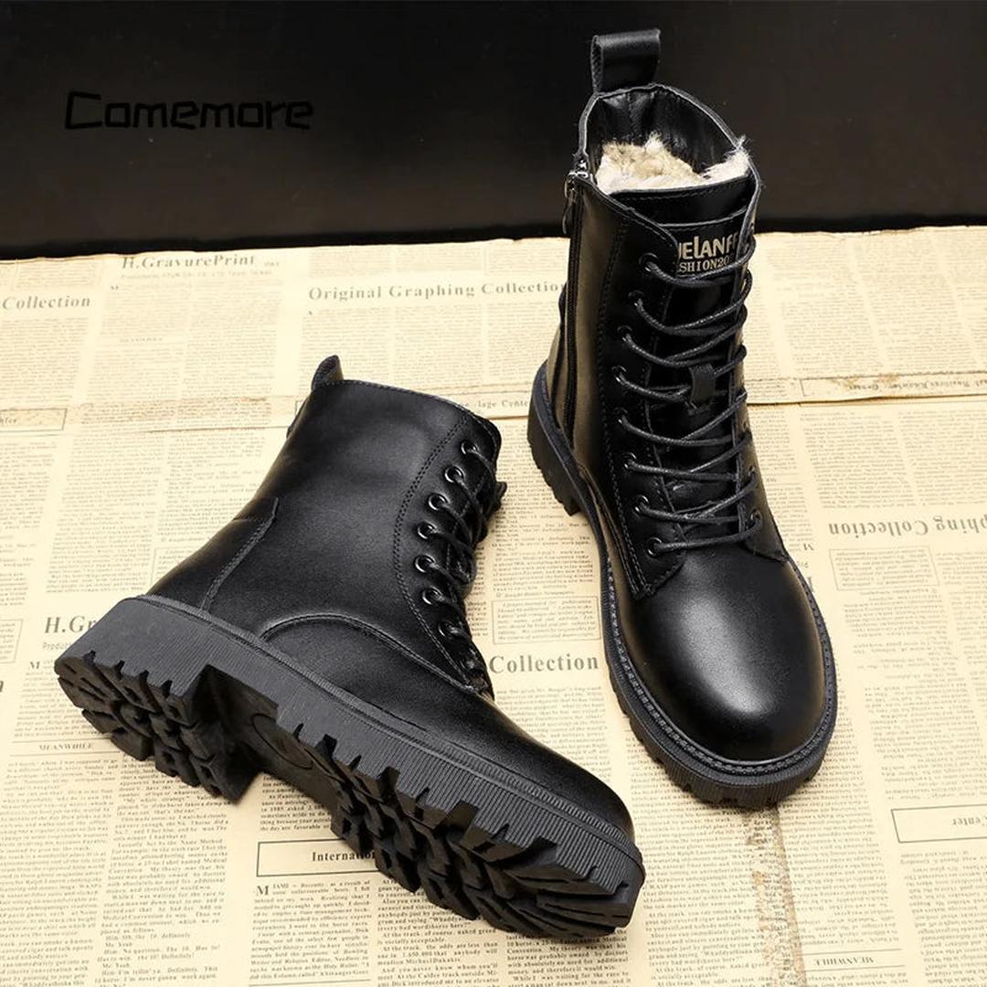 Damskie Czarne Ocieplane Zimowe Buty | Sznurowane
