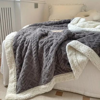 Gruby pluszowy koc sherpa ciepły do relaksu w domu